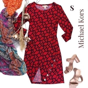 Michael Kors Red Navy Dress Silver Buttoned Slit Sz S